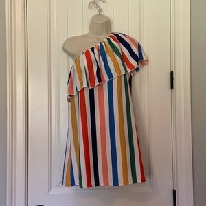 Multi color striped, one shoulder dress. Sz Small